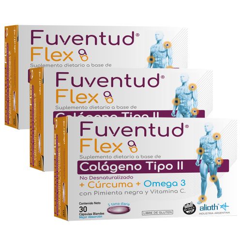 Pack 3 Fuventud Flex Colágeno Tipo Ii Huesos Articulaciones