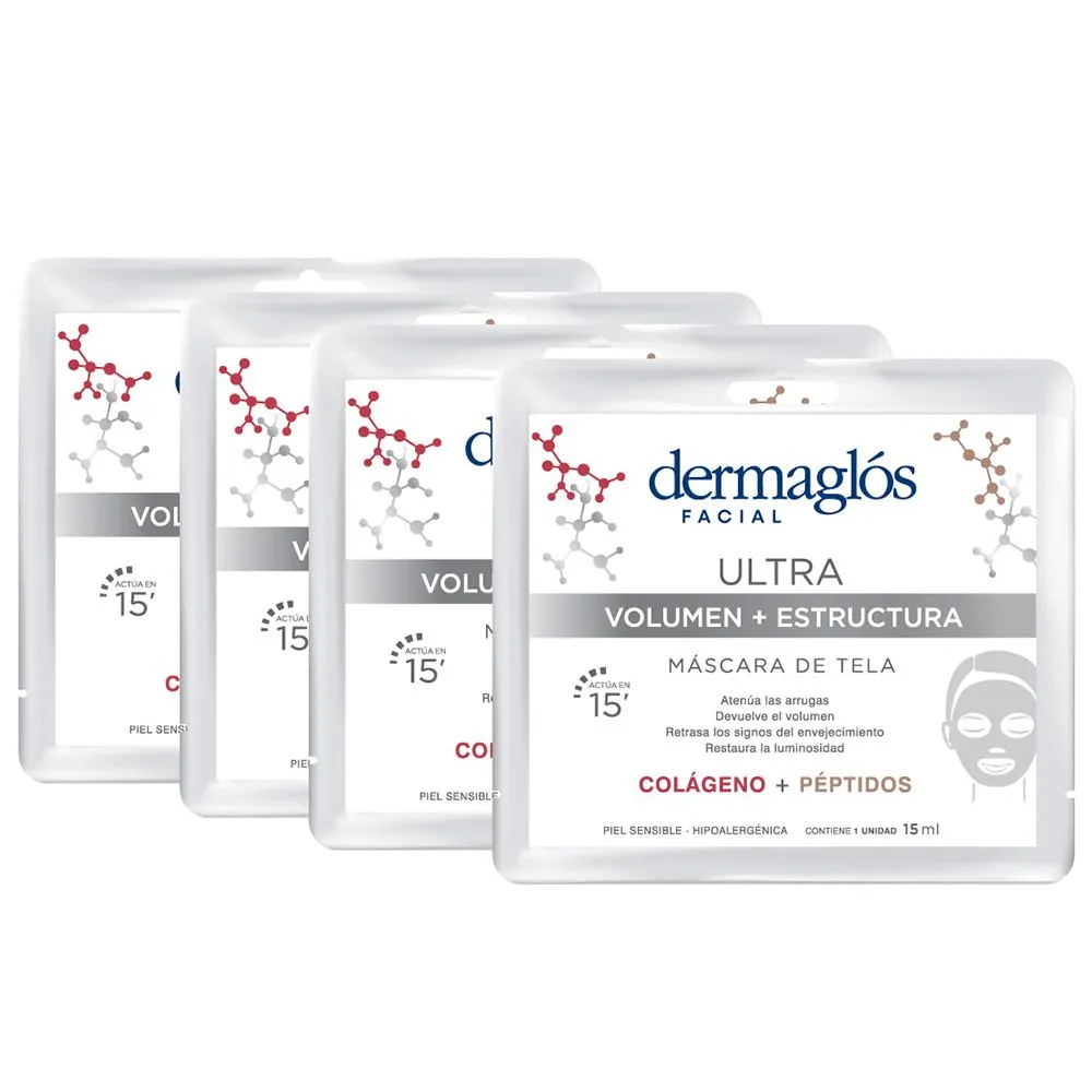 Pack 4 Dermaglós Ultra Volumen + Estructura Máscara De Tela