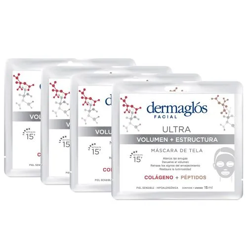 Pack 4 Dermaglós Ultra Volumen + Estructura Máscara De Tela