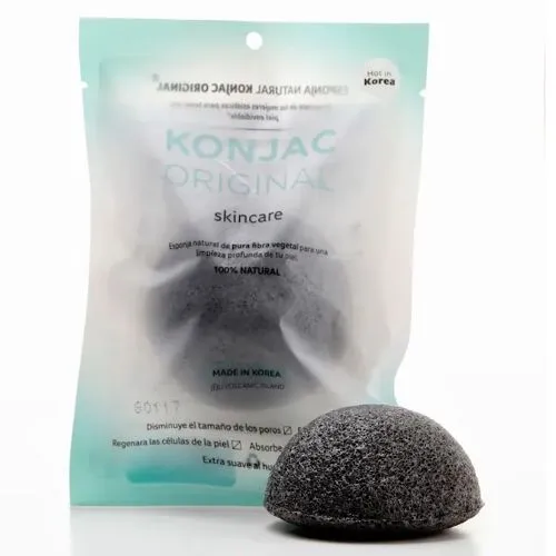 Konjac Esponja Facial Negra Cenizas Activas Bambú Natural