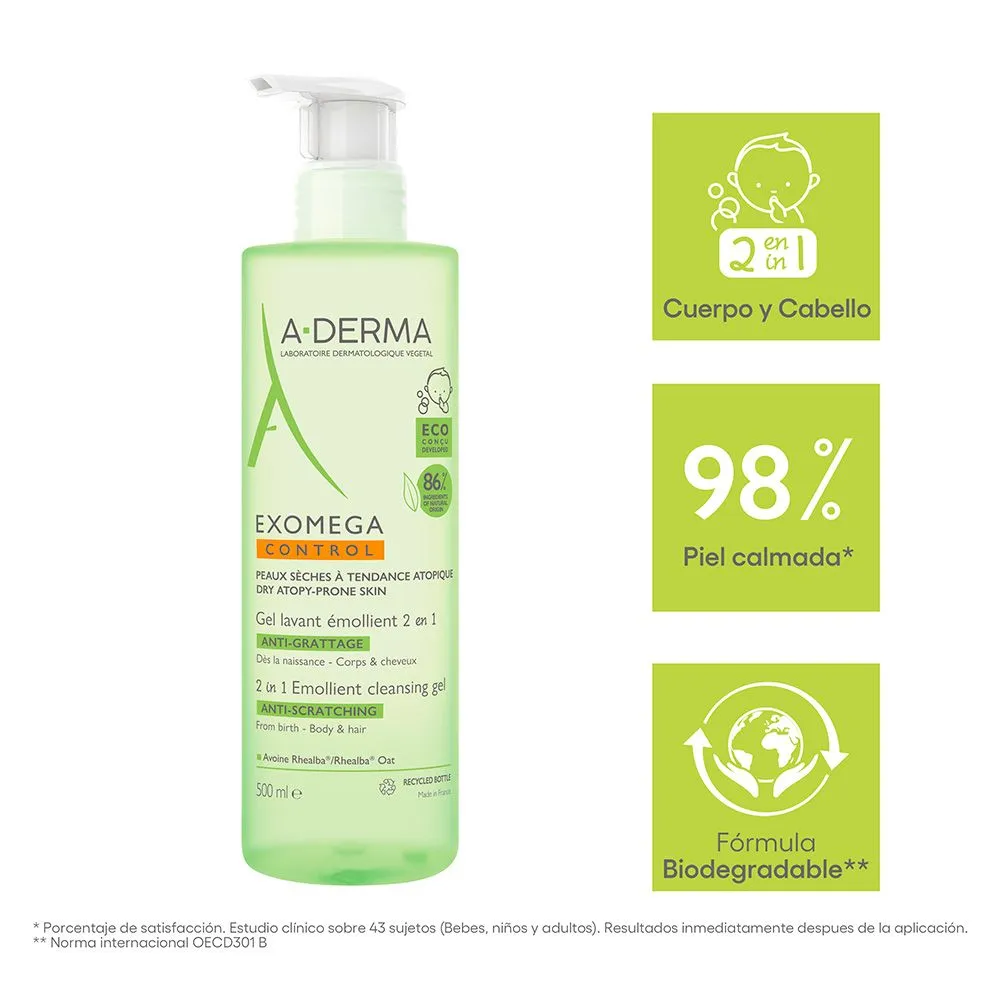 A Derma Exomega Gel Limpiador 2 En 1 X 500ml