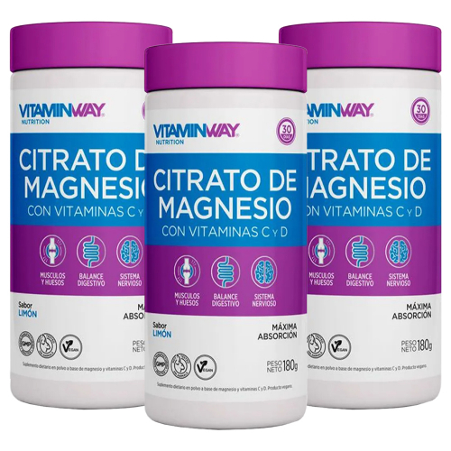 Pack 3 Vitamin Way Citrato De Magnesio En Polvo