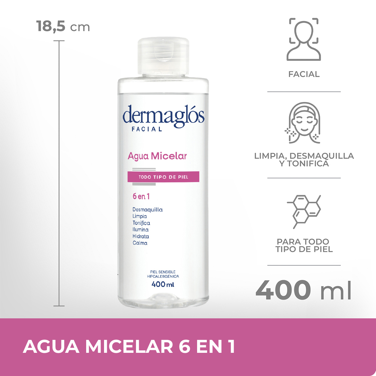 Dermaglós Facial Agua Micelar 6 En 1 X 400ml