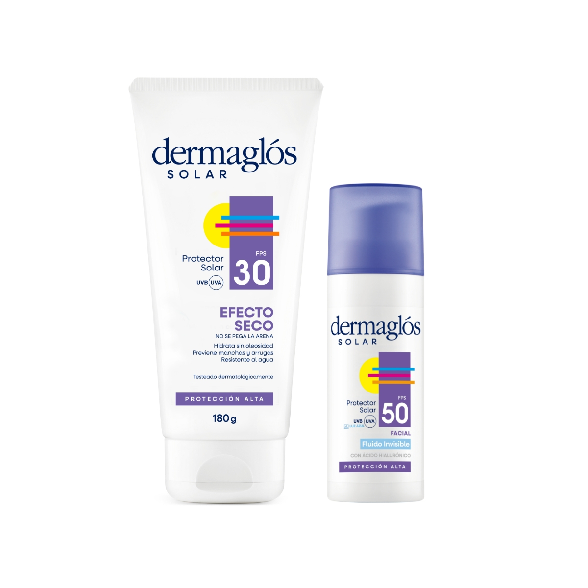 Combo Dermaglós Protector Solar Facial Fluido + Efecto Seco Fps 30