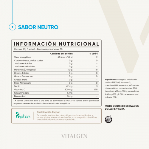 Vitalgen Colágeno Hidrolizado En Sobres Sabor Neutro