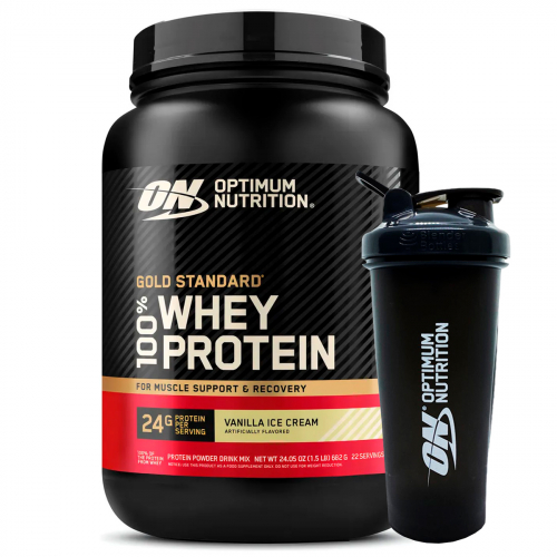 Combo Optimum Nutrition Gold Whey Protein Vainilla + Shaker
