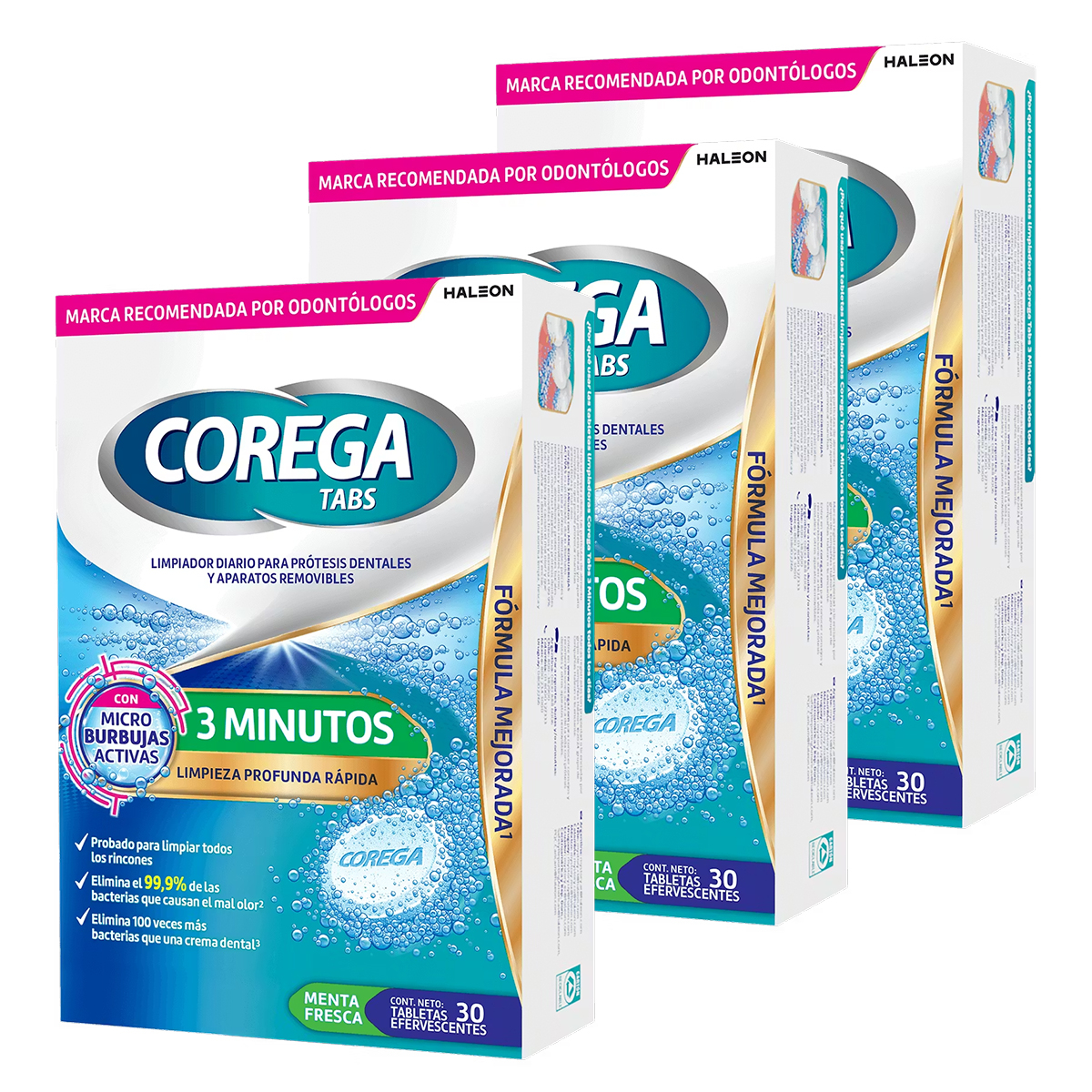 Pack 3 Corega Tabs X 30 Tabletas Efervescentes