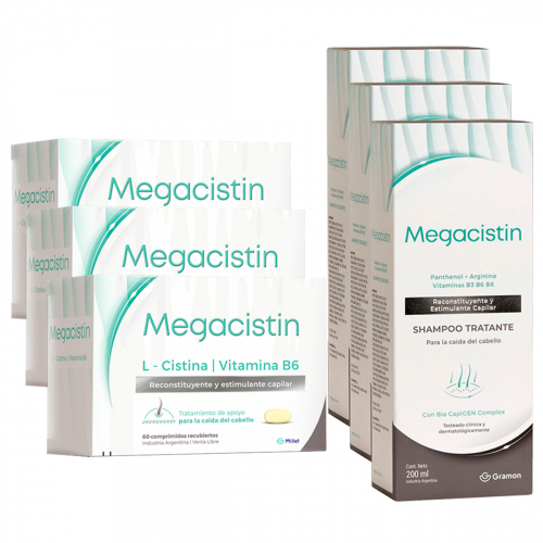 Pack 3 Megacistin X 60 Comp + 3 Megacistin Shampoo
