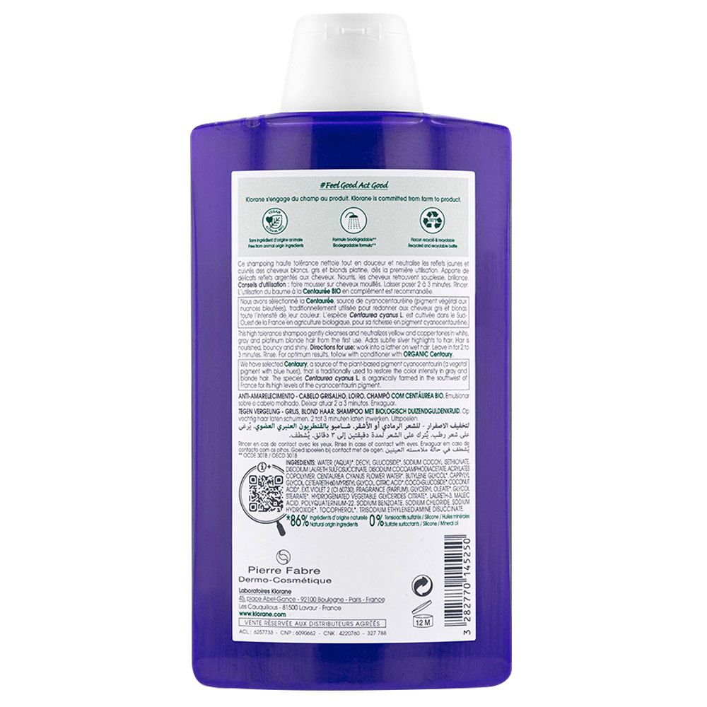 Klorane Centáurea Shampoo Para Cabello Blanco X 400ml