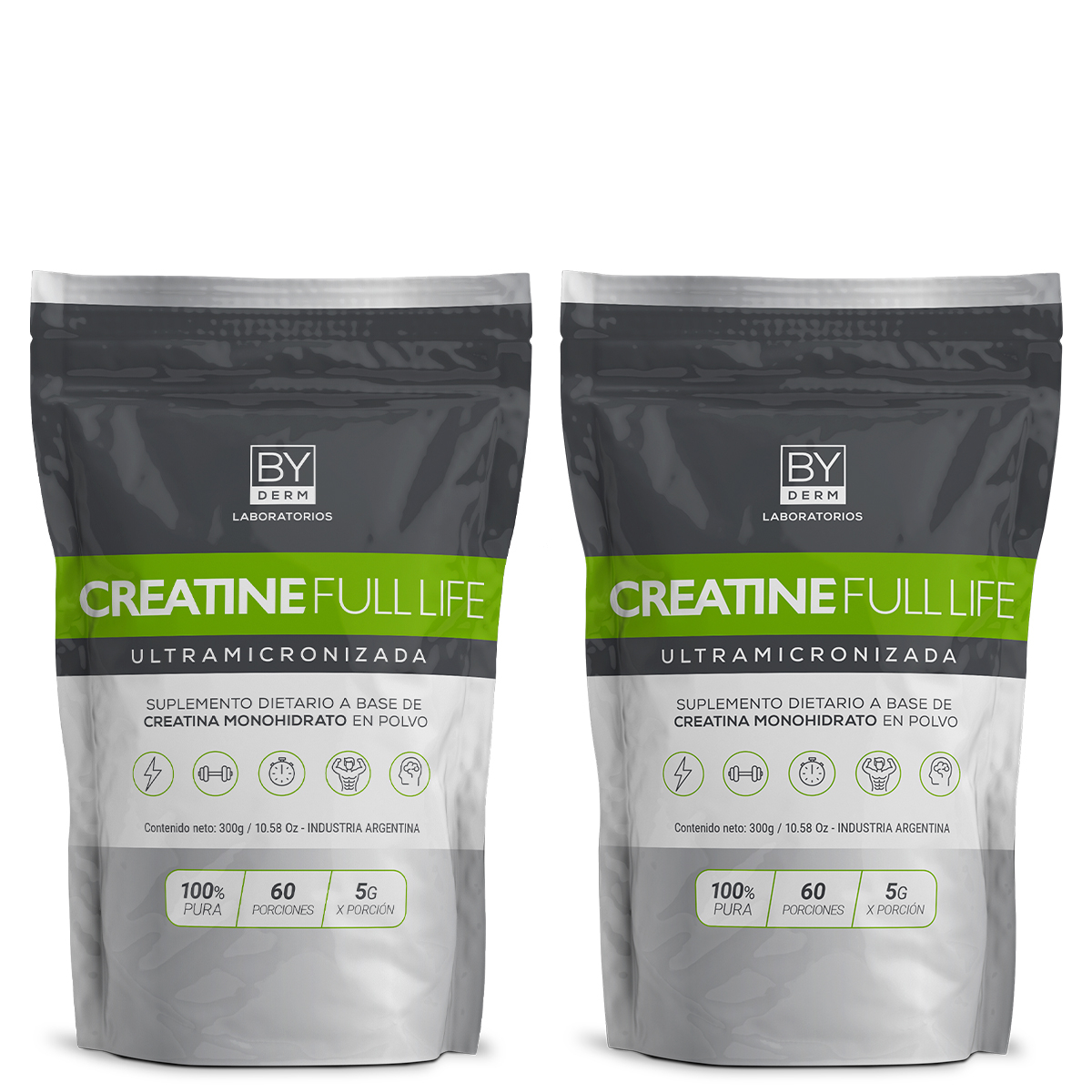 Pack 2 By Derm Creatine Full Life Creatina Ultramicronizada
