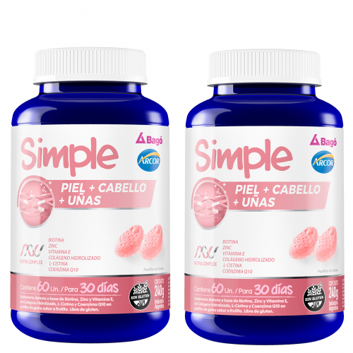 Pack 2 Simple Piel + Cabello + Uñas X 60 Pastillas De Goma