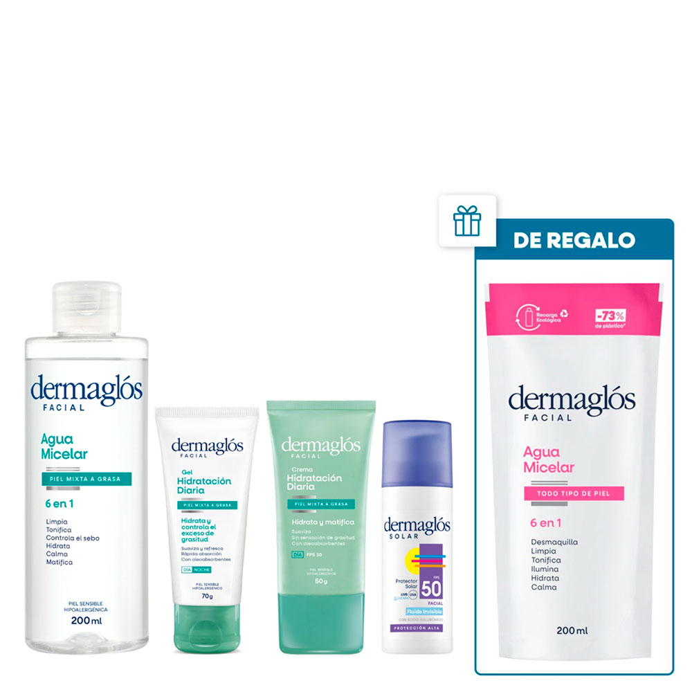Rutina Dermaglós Facial Piel Mixta + Protector Solar + Regalo!