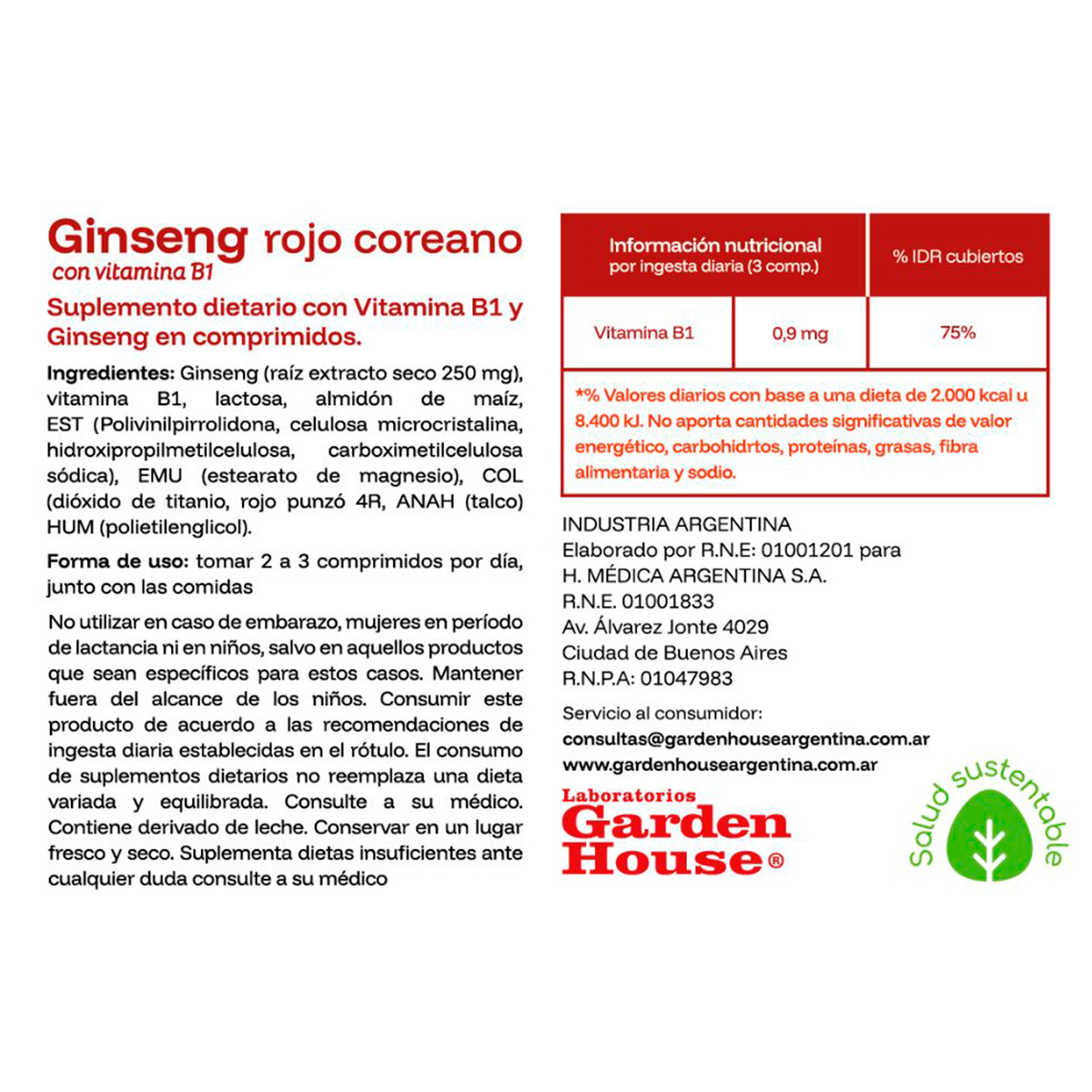 Garden House Ginseng Rojo Coreano X 50 Comprimidos