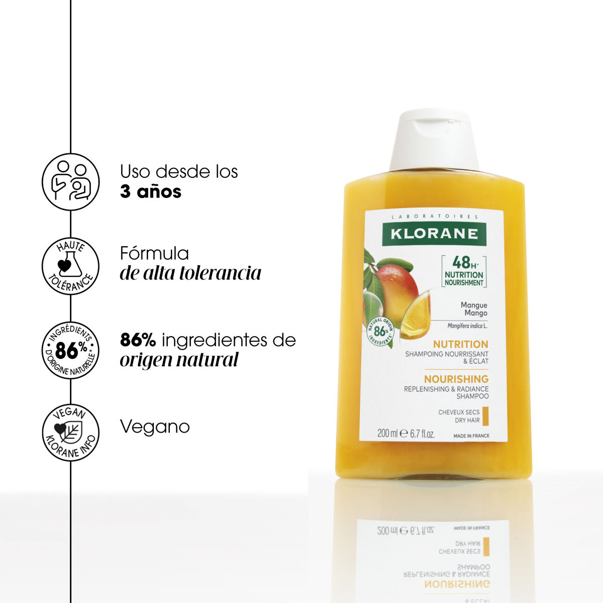 Klorane Mango Shampoo Para Cabello Seco X 200ml