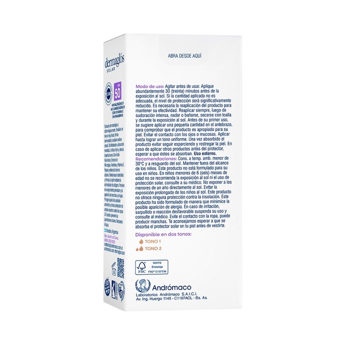 Dermaglós Solar Facial Fluido Color Fps50