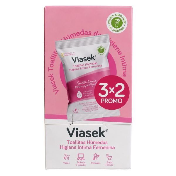 Viasek Toallitas Húmedas Higiene Intima Femenina Kit 3x2